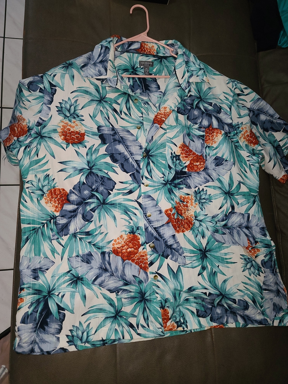 Van Heusen Tropical Print Short-Sleeve Shirt - Teal/Blue/Orange